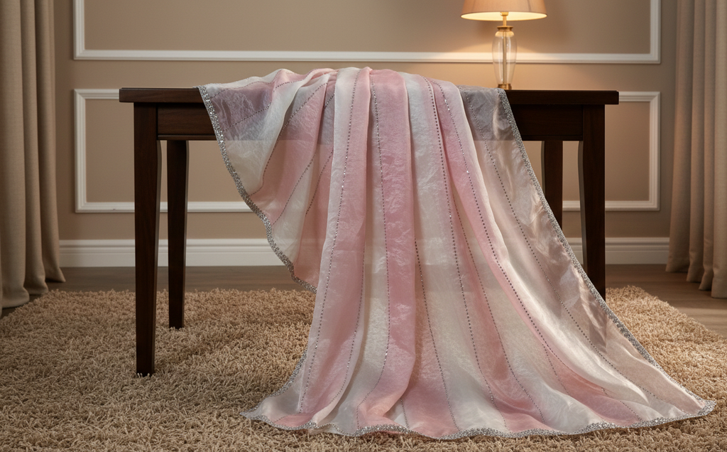 Blush & White Stripe Saree