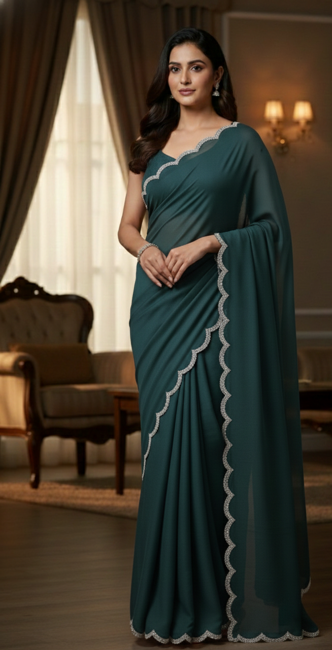 Emerald Scallop Saree